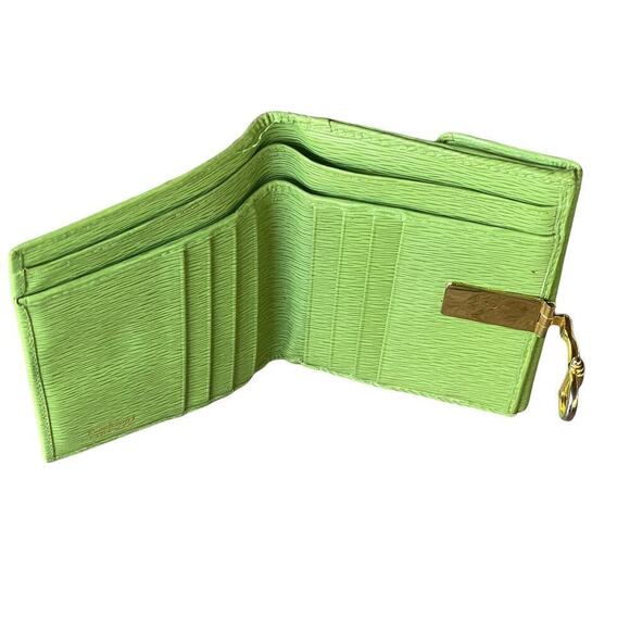PICCHIONI Lime Green Leather Wallet w Gold-tone Clasp Closure - Picture 12 of 16